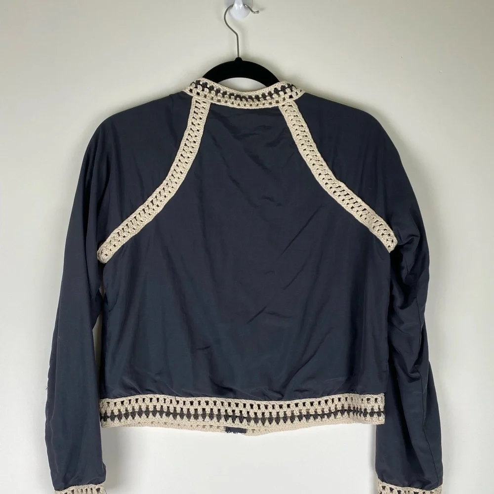 Free People Crochet Trim Baseball Bomber Jacket L